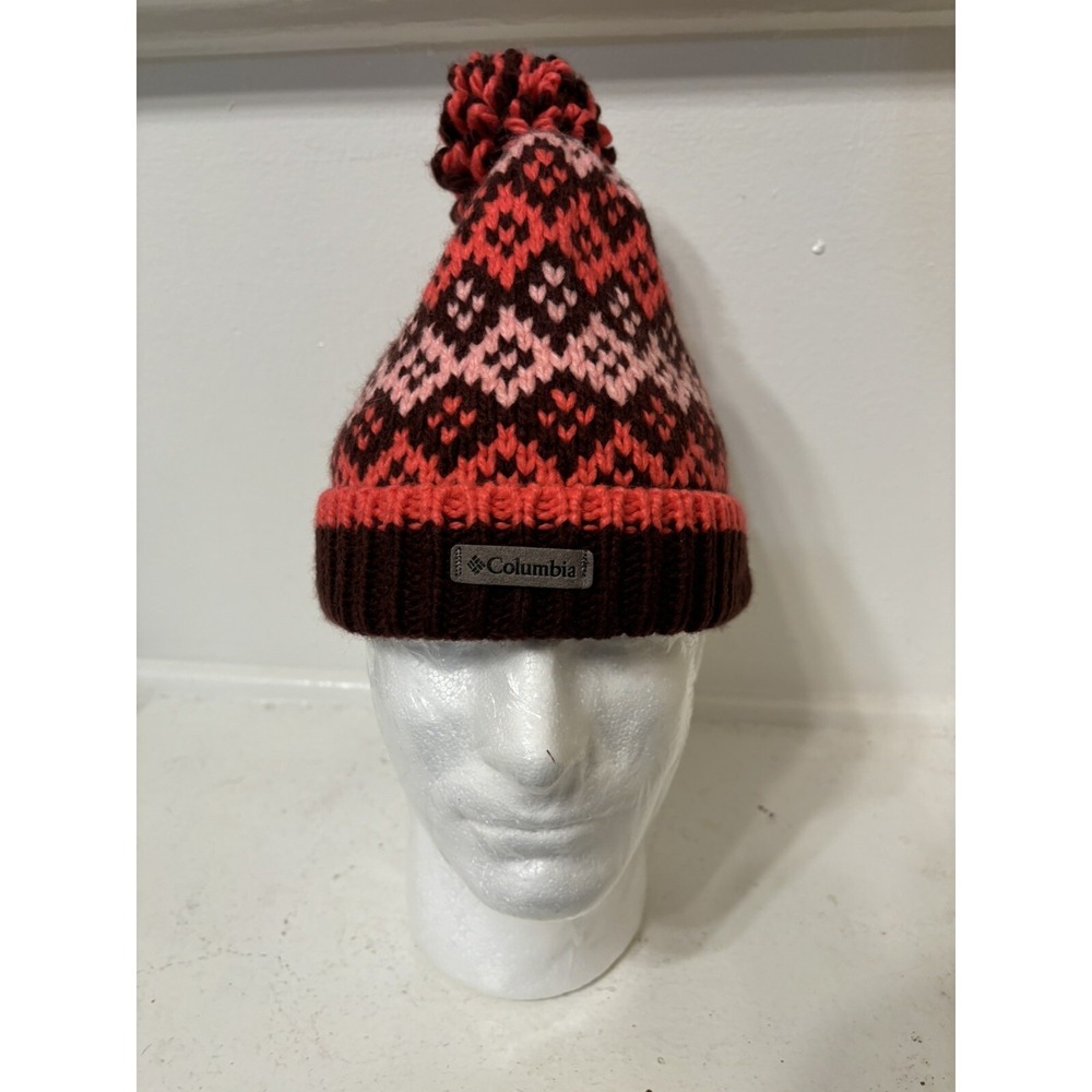 Columbia Fawn Hike Pom-Pom Beanie Girls Winter Hat Youth/Kids Pink Fleece-Lined